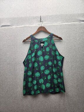 Market & Spruce Pineapple Print Sleeveless Navy & Green Womens Tank Top XL Polye